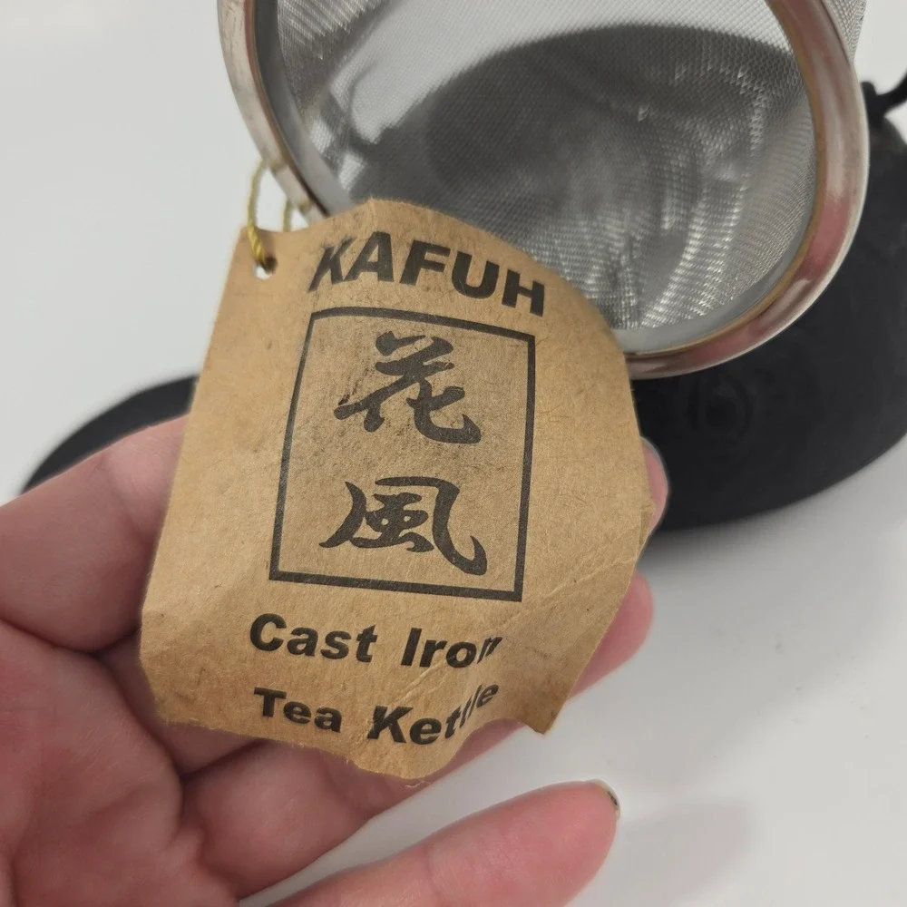 Vintage Kafuh Japanese Cast Iron Tetsubin Teapot Kettle with Infuser